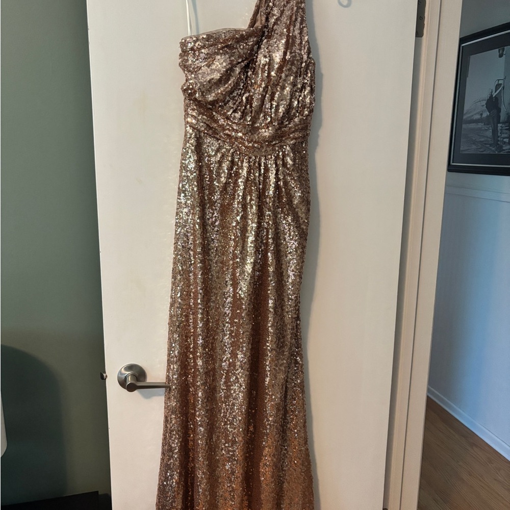Revelry Gold Sequin One-Shoulder Maxi Dress